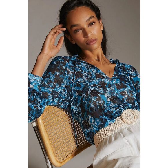 ✨Sheer Printed Peasant Sz. Small Blouse Anthropologie✨ - Picture 3 of 15